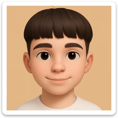 this image in 3d-emoji style, neutral or happy expression, slimmer face, wearing a white shirt sticker