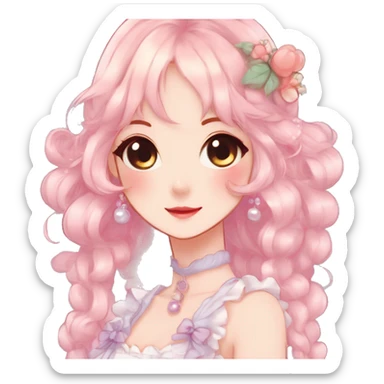 Gorgeous anime style lady with blushing face and accessories cottagecore fairycore  Kawaii anime colorful pearly romantic simplistic aesthetic trending stylea sticker