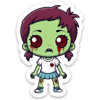 girl zombie with dark cherry hair sticker