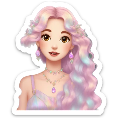 Dreamy pretty shiny colorful pastel lady in nature pastelcore kawaii beautiful hair cottagecore jewels trending aesthetic sticker