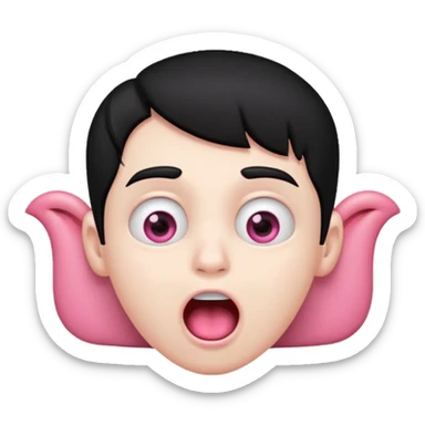 Boy with black hair, pink eyes rolled back, mouth open drooling  sticker