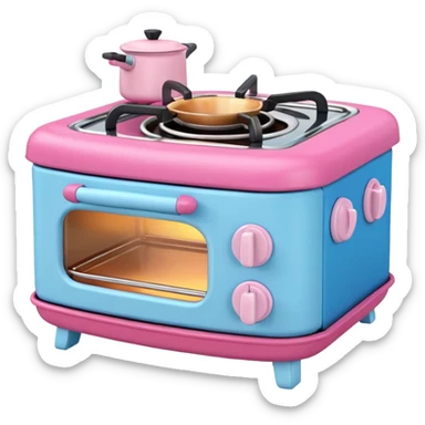 Cute toy stove, single burner only, front view.
BabyBus-style 2.5D soft shading, bright pastel colors (pink & blue).
Rounded chunky toy shape, simple details.
Even studio lighting, NO harsh light, NO realism, NO textures.
Smooth matte surface, no outlines, no strokes.
Clean background. sticker