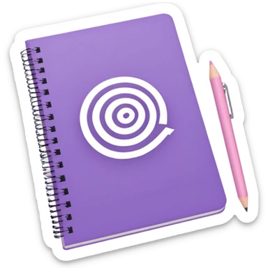 soft purple spiral notebook with white inscription 'schedule' on the cover, soft pink pencil lying on top, iOS emoji style sticker