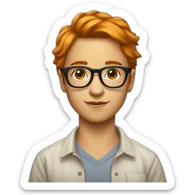 Un adolescent roux habillée avec des lunettes de vue et portant une chemise sticker