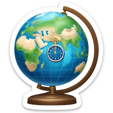 Earth globe with analog clock in corner, timezone symbol, iOS emoji style sticker
