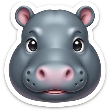 Cinematic Cute Hippo Portrait Emoji, Head tilted playfully and inquisitively, featuring a glossy slate-gray hide with a gentle sheen and round, sparkling eyes filled with curious charm, Simplified yet irresistibly adorable features, highly detailed, glowing with a warm, friendly glow, high shine, affectionate and serene, stylized with a touch of aquatic whimsy, bright and endearing, soft glowing outline, capturing the essence of a mischievous yet loving hippo, so playful it feels like it could splash out of the screen and into your arms! sticker