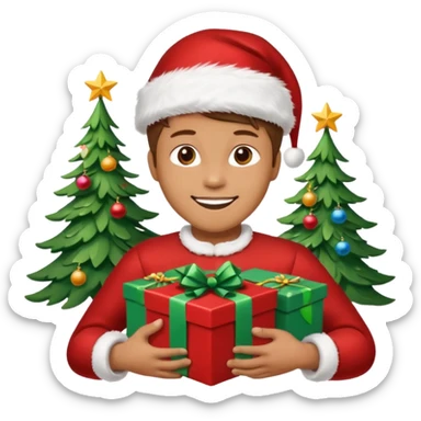 create a realistic emoji of a packaging woker under a christmas tree sticker