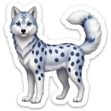 Realistic lanky natural feral beautiful pretty "Schnolf"-"TaniDaReal"-Husky-Snow-leopard-wolf-hybrid-fusion-animal-creature, full body, with whiskers, thick long fluffy tail sticker