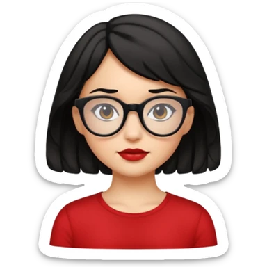 niña con pelo ondulado corto pero no tan corto color negro y lentes negros que tenga un top rojo  sticker