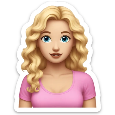 Cute woman with wavy blonde hair and blue eyes with a pink crop top sticker
