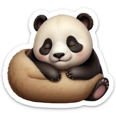 Meme-Worthy Cute Sleeping Baby Panda Portrait Emoji, Head resting peacefully with a contented smile, showcasing a tiny, irresistibly fluffy build and a luxuriously soft black and white Fur, eyes shut in a serene, restful nap, Simplified yet hilariously adorable features, highly detailed, glowing with a soft, drowsy light, high shine, relaxed and utterly lovable, stylized with an air of playful laziness, bright and heartwarming, soft glowing outline, capturing the essence of a comically sleepy baby panda, so meme-worthy it feels like it could instantly become the next viral sensation of adorable slumber! sticker