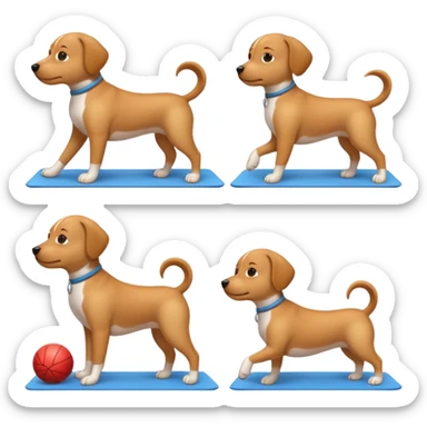 craeate me a series of emojis for those excersises (dog). I want seperate emojis for each excersise

Nose
Sit
Lay down
Spin
Focus
Drop
Walk next to me sticker