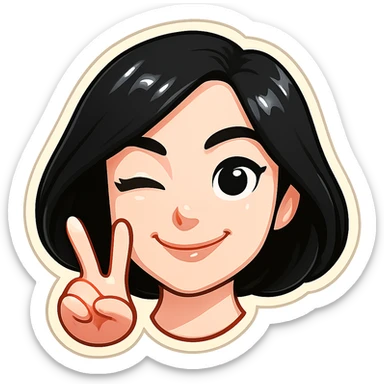 Edit the image of the girl to have white skin while preserving a very cute and beautiful look. Style it in classic Telegram stickers style with neat facial features, resembling Samsung Sam but with the head only (no neck). The girl is smiling and winking (one eye open, one eye closed), showing a V (peace) sign with her fingers. Use a clean, bright, cartoon style suitable for a Telegram bot profile. Keep the background white. sticker
