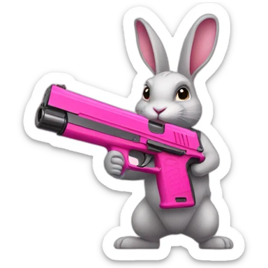 rabbit holding a pink gun sticker