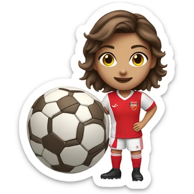 Pretty woman wearing an Arsenal jersey with short brown hair kicking a soccer ball sticker