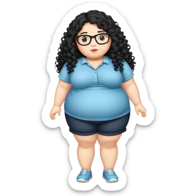 Fat girl full body cute with glasses long black curly hair  sticker