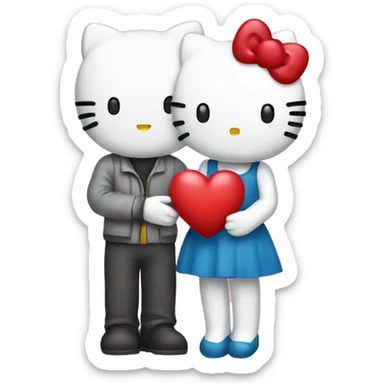 Hello kitty and dear Daniel holding a heart sticker