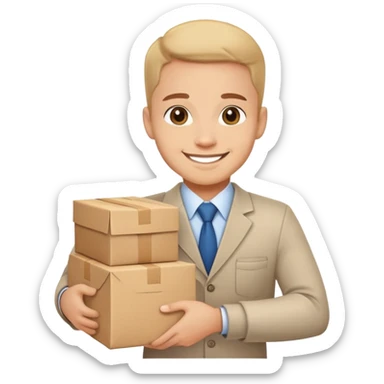 A friendly business person with packages and supplies, smiling and ready to deliver goods sticker