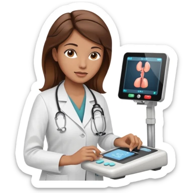brown haired female doctor adjusting knobs on an ultrasound machine sticker