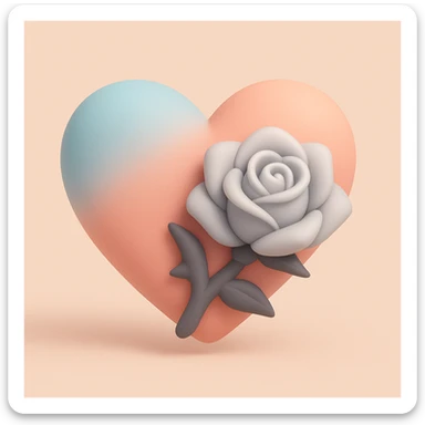 gothic heart with a silver gothic rose, mochi style sticker
