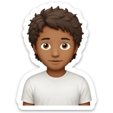 Homme brun cheveux court ondulé. Métisse. Yeux marrons très foncé. Avec t-shirt blanc avec du duvet  sticker