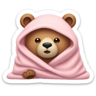 bear cozy in a light pink blanket sticker