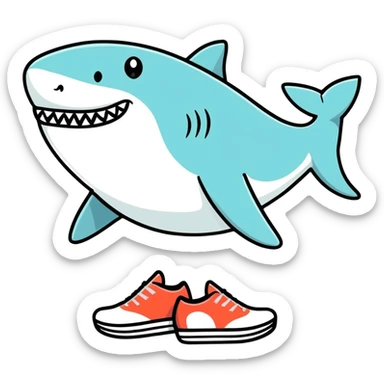 Shark with four shoes  sticker