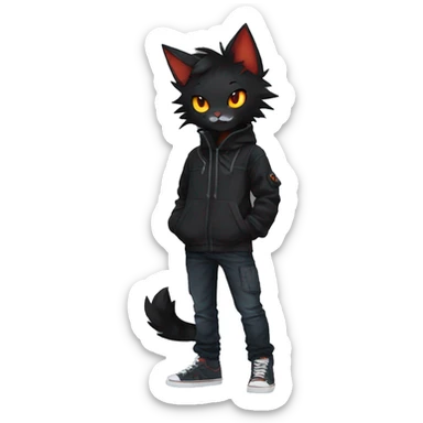 Edgy Shy Anthro boyish cool pretty dark black Litten-Pokémon-cat-fursona-animal techwear sticker