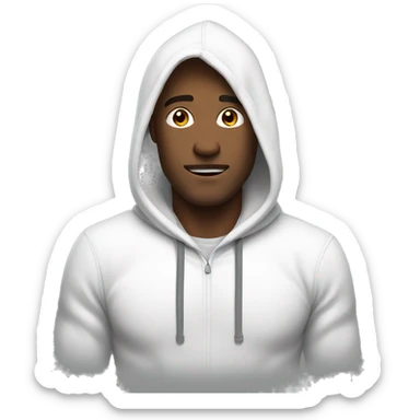An emoji of a handsome man wearing a white hoodie, standing confidently with a friendly and relaxed expression sticker