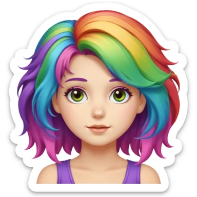 Young woman, fluffy voluminous hair in rainbow colors sticker