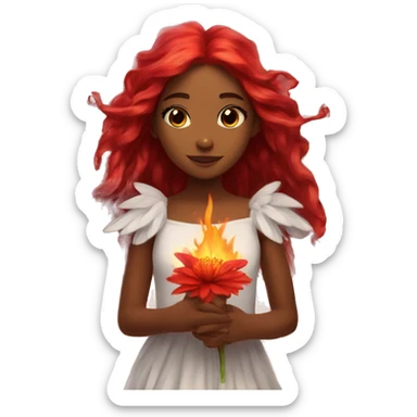 big wings, fire, flower, Beautiful, fairy, red, long hair sticker