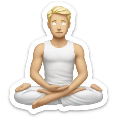 A man with blonde hair practicing yoga in the lotus pose, radiating serenity and focus sticker