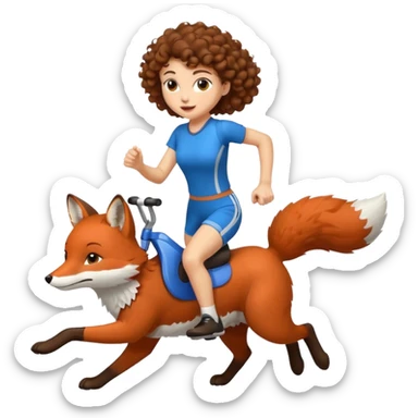 cute woman short tight curly brown hair riding running fox sticker