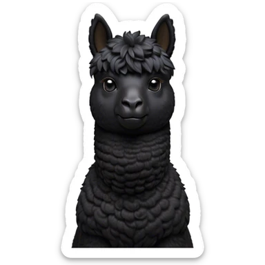 Cinematic Noble Black Alpaca Portrait Emoji, Poised and regal, with a striking, sturdy build and a sleek, well-groomed jet-black fleece, deep-set soulful dark eyes, Simplified yet sharp and sophisticated features, highly detailed, glowing with a soft, dignified glow, high shine, intelligent and mysterious, stylized with an air of elegant austerity, focused and attentive, soft glowing outline, capturing the essence of a watchful and confident companion, so majestic it feels as though it could stride out of the screen with effortless authority! sticker