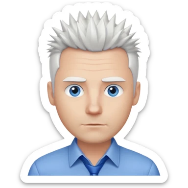 40 yr old white man short white spike hair dress shirt blue eyes no smile sticker