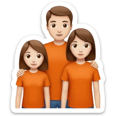 family aill white / browm hair / orange t-shirt sticker