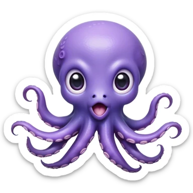 Cinematic Comical Baby Octopus Portrait Emoji, Tentacles slightly flared in a playful, exaggerated gesture, featuring a light blue-purple, rounded body with dramatically wide, hilariously expressive eyes full of surprise and innocent mischief, Simplified yet hilariously endearing features, highly detailed, glowing with a soft oceanic radiance, high shine, dramatic yet lovable, stylized with a dash of whimsical underwater mischief, soft glowing outline, capturing the essence of a delightfully silly little octopus that looks like it just made a clumsy, adorable mistake! sticker