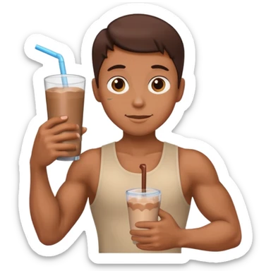 one flexed arm holding a choclate milk  sticker