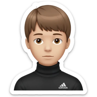 Crie um emoji de um menino com o cabelo castanho claro com uma franja reta e o corte low fade zumbi blusa de gola alta da adidas sticker
