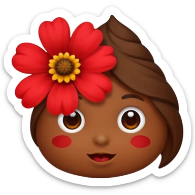 a little poop, who give a red flower sticker