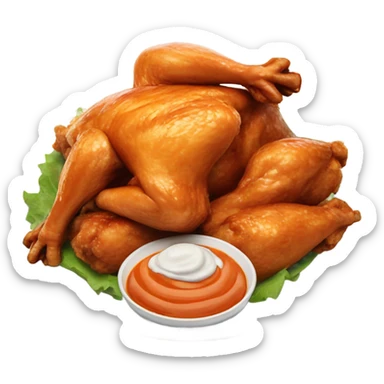 A chicken eating all of the Buffalo chicken wings sticker