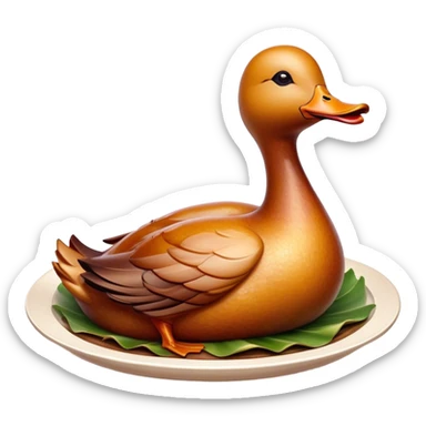 Cinematic Realistic Peking Duck Dish Emoji, depicted with crispy, roasted duck with glistening skin and succulent meat, rendered with rich textures and dramatic, appetizing lighting. sticker