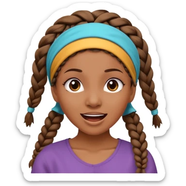 big lose braids starting from the top of the head woman face wiith big visible braids and mono color headband on head excited face sticker