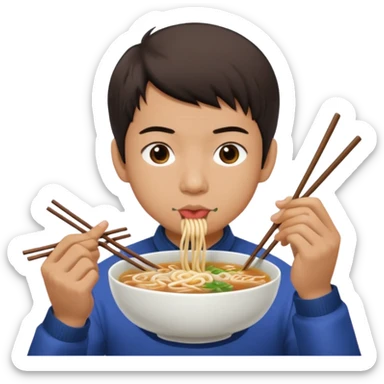 can you generate me a avatar of a male eating a bowl of pho? make it more anime. Make the person slurping on the noodles. only one pair of chopsticks sticker