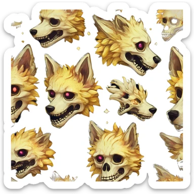 iridescent kintsugi fluffy zombie black brown gold dog fox head zombie skeleton gold mechanical nebula galaxy stars colorful flowers fairy lights vintage zombie sticker