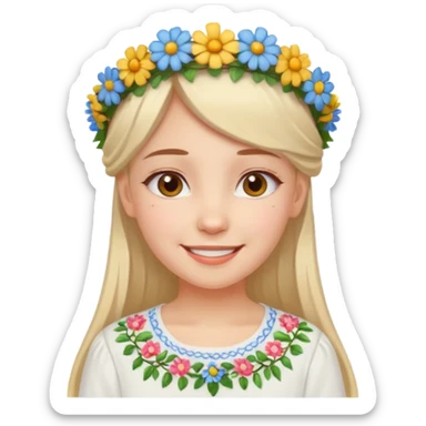 Ukrainian girl in a white embroidered shirt with a flower crown on her head sticker