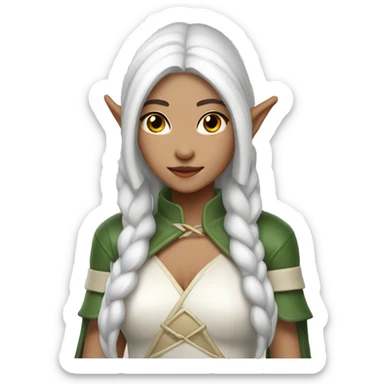 Asian feminine body slim long white hair elf leather costume sticker