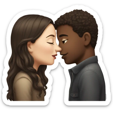 A brunette boy and a pale brunette girl kissing sticker