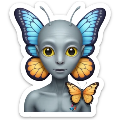 an normal grey alien with seperate a butterfly on shoulder sticker