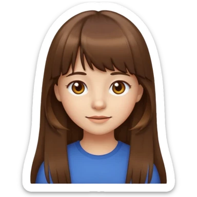 girl emoji style, long brown hair with bangs, brown eyes, neutral expression sticker
